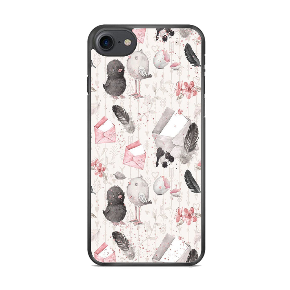 Motif Bird and Letter White iPhone 7 Case