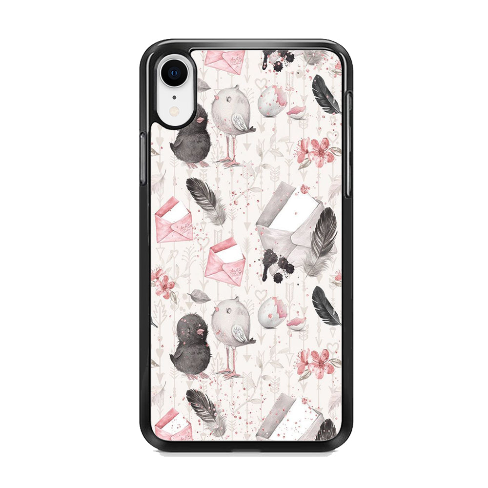 Motif Bird and Letter White iPhone XR Case