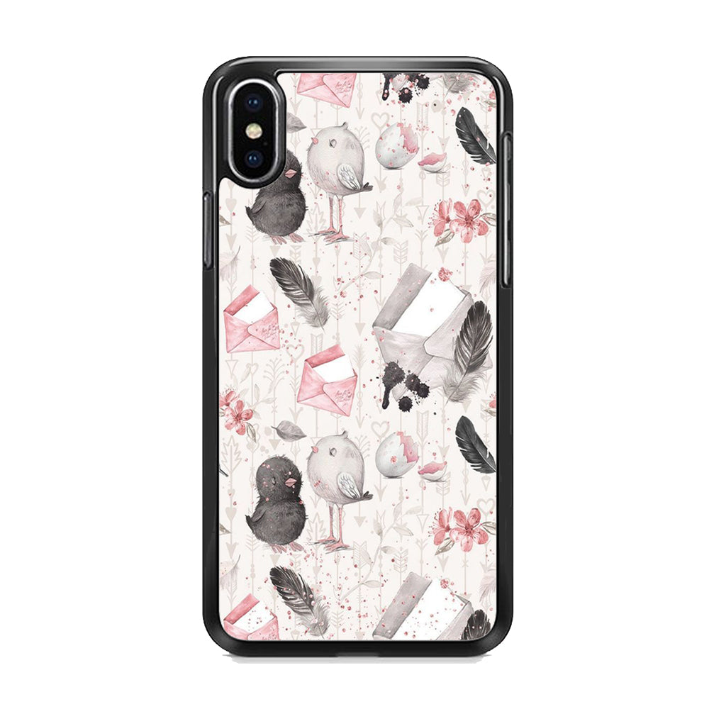 Motif Bird and Letter White iPhone Xs Max Case