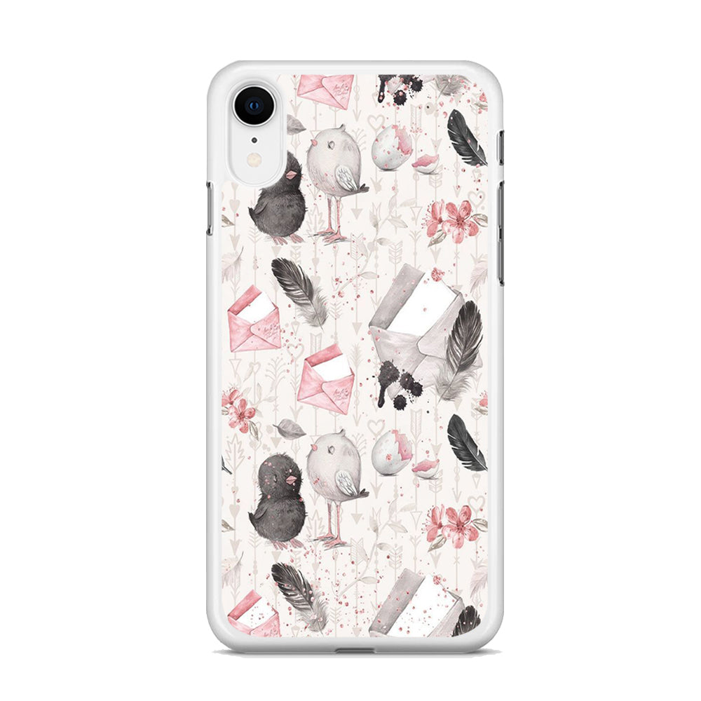 Motif Bird and Letter White iPhone XR Case