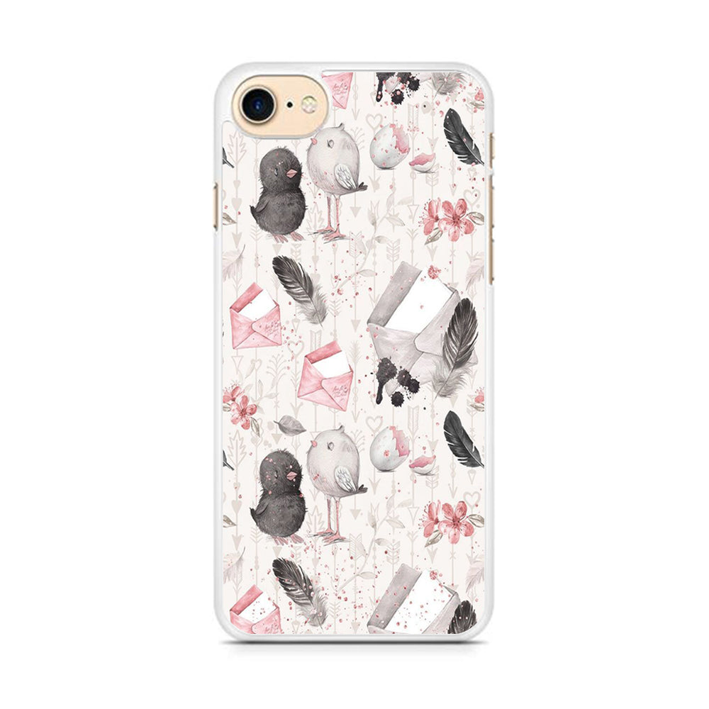 Motif Bird and Letter White iPhone 7 Case