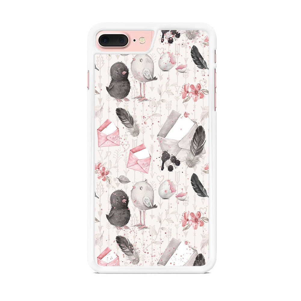 Motif Bird and Letter White iPhone 7 Plus Case