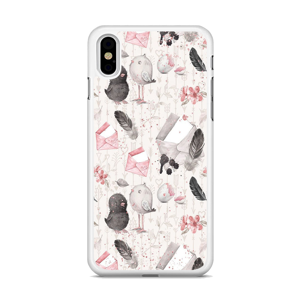 Motif Bird and Letter White iPhone Xs Max Case