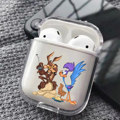 Road Runner and Wile E Coyote Hard Plastic Protective Clear Case Cover For Apple Airpods