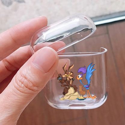 Road Runner and Wile E Coyote Hard Plastic Protective Clear Case Cover For Apple Airpods