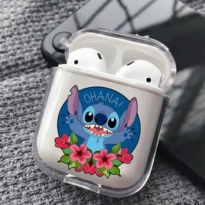 Stitch Ohana Hard Plastic Protective Clear Case Cover For Apple Airpods