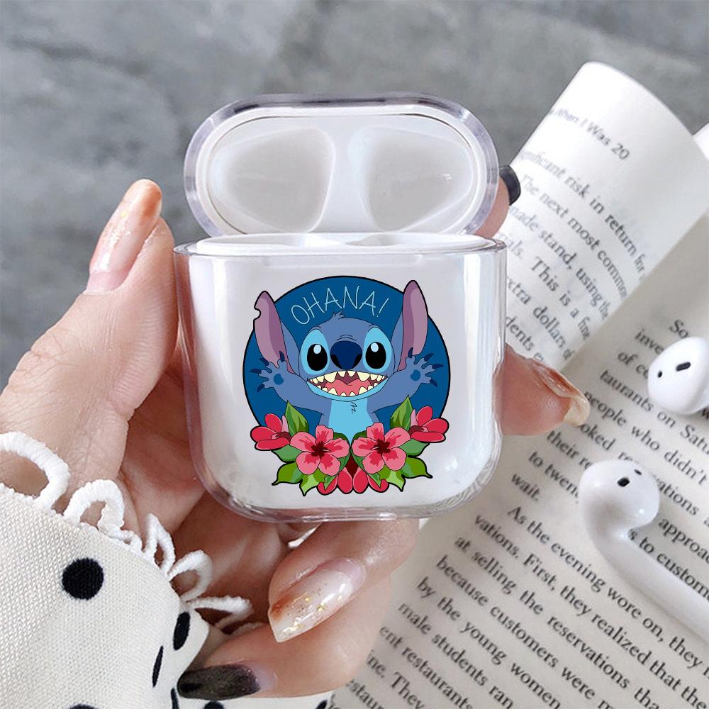 Stitch Ohana Hard Plastic Protective Clear Case Cover For Apple Airpods