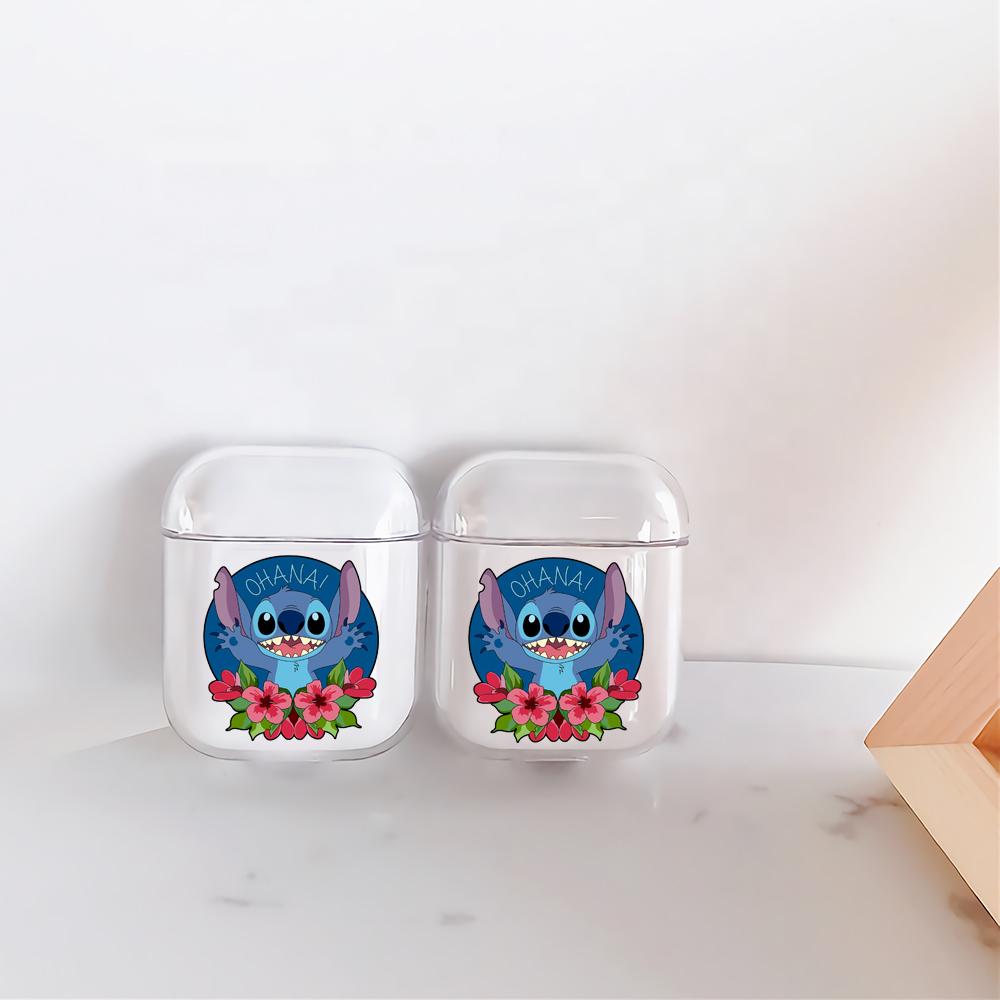 Stitch Ohana Hard Plastic Protective Clear Case Cover For Apple Airpods