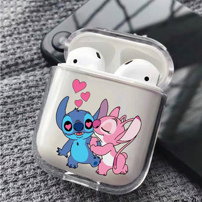 Stitch Couple Hard Plastic Protective Clear Case Cover For Apple Airpods