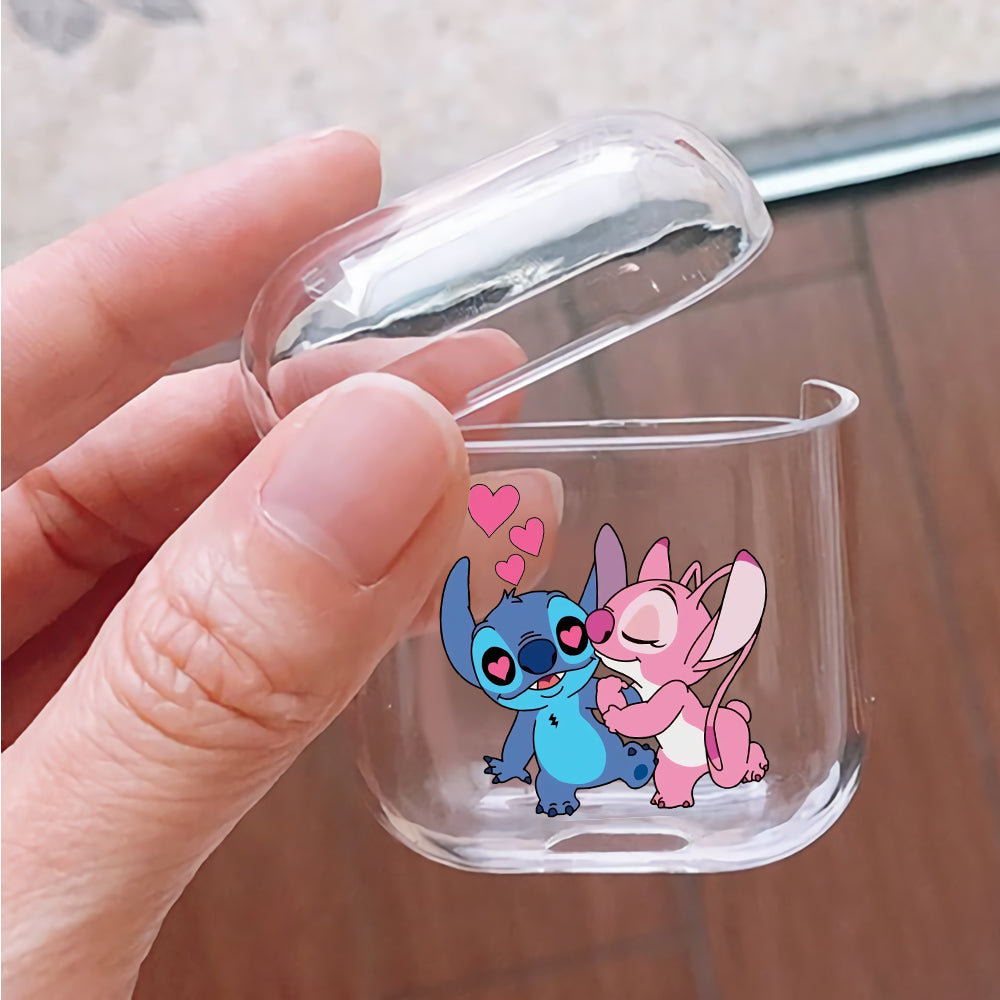 Stitch Couple Hard Plastic Protective Clear Case Cover For Apple Airpods