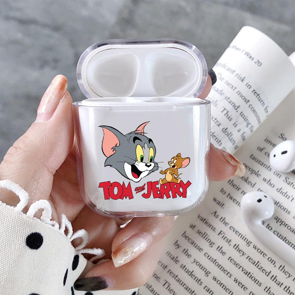 Tom Jerry Cartoon Hard Plastic Protective Clear Case Cover For Apple Airpods