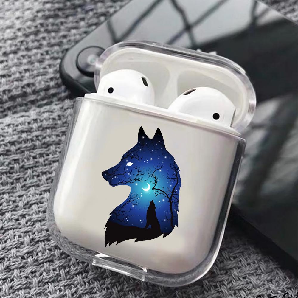 Wolf Silhouette Hard Plastic Protective Clear Case Cover For Apple Airpods